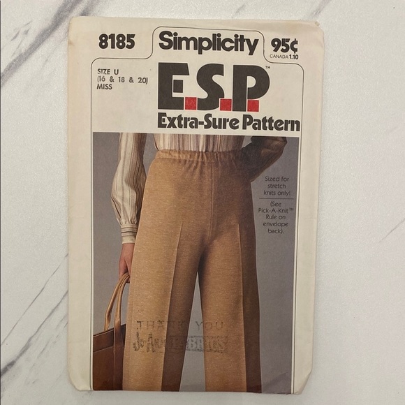 Simplicity Other - Vintage 1977 Simplicity #8185 ESP Women's knit Pants Pattern size R 16-20